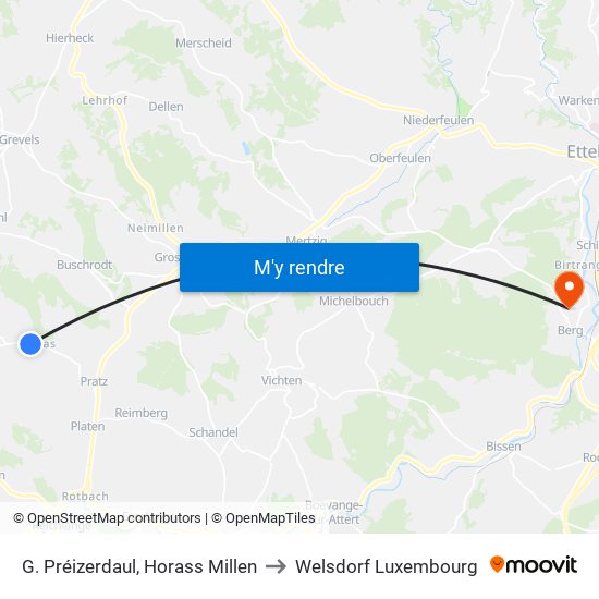 G. Préizerdaul, Horass Millen to Welsdorf Luxembourg map