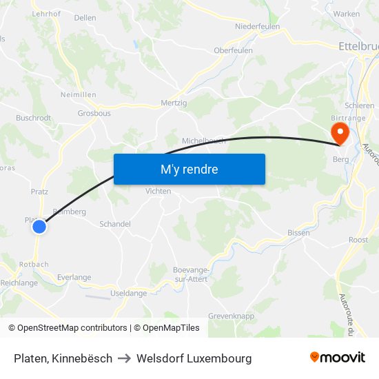 Platen, Kinnebësch to Welsdorf Luxembourg map