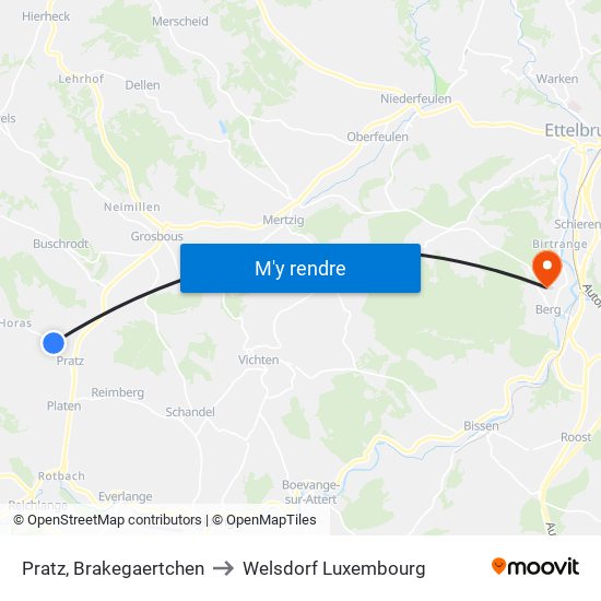 Pratz, Brakegaertchen to Welsdorf Luxembourg map