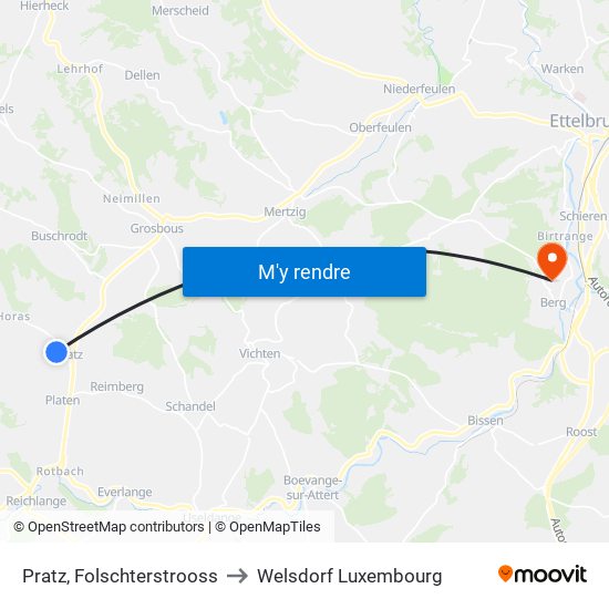 Pratz, Folschterstrooss to Welsdorf Luxembourg map