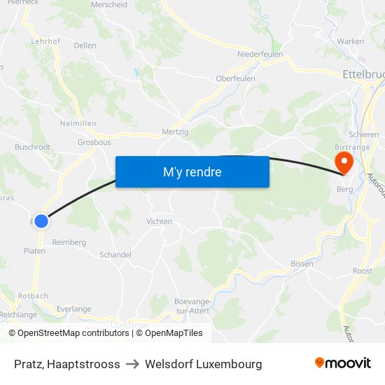 Pratz, Haaptstrooss to Welsdorf Luxembourg map