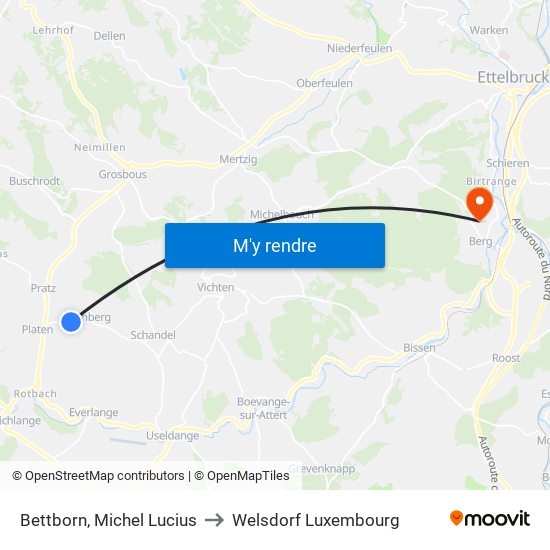 Bettborn, Michel Lucius to Welsdorf Luxembourg map