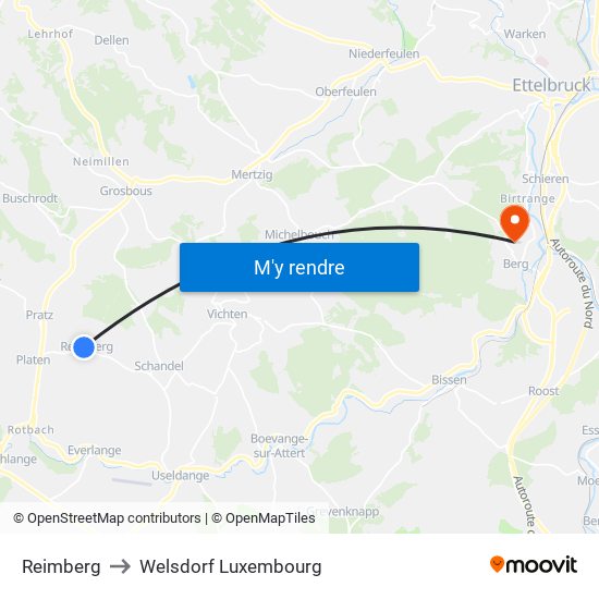 Reimberg to Welsdorf Luxembourg map