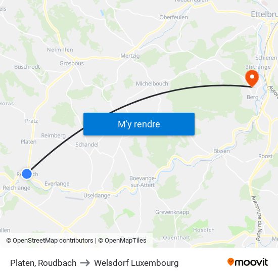 Platen, Roudbach to Welsdorf Luxembourg map