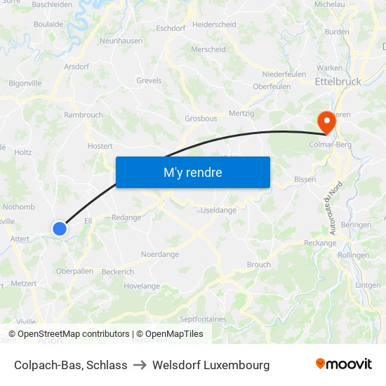 Colpach-Bas, Schlass to Welsdorf Luxembourg map