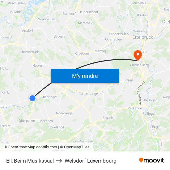 Ell, Beim Musikssaul to Welsdorf Luxembourg map