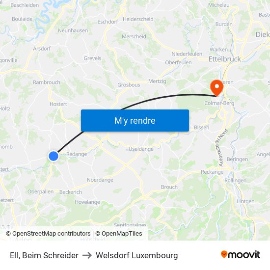 Ell, Beim Schreider to Welsdorf Luxembourg map