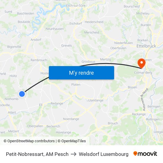 Petit-Nobressart, AM Pesch to Welsdorf Luxembourg map