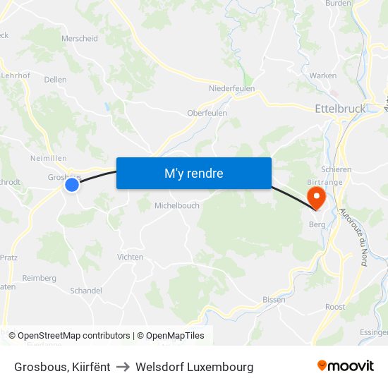 Grosbous, Kiirfënt to Welsdorf Luxembourg map