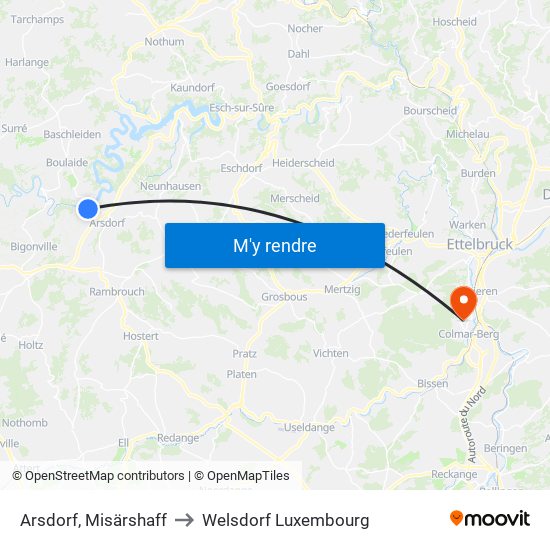 Arsdorf, Misärshaff to Welsdorf Luxembourg map