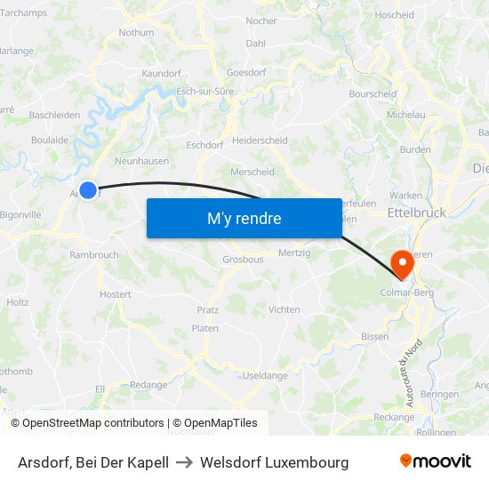 Arsdorf, Bei Der Kapell to Welsdorf Luxembourg map