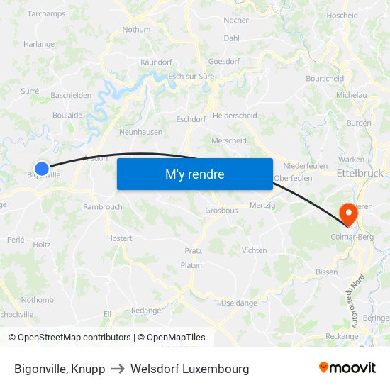 Bigonville, Knupp to Welsdorf Luxembourg map