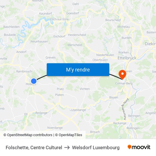 Folschette, Centre Culturel to Welsdorf Luxembourg map