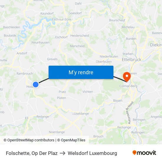 Folschette, Op Der Plaz to Welsdorf Luxembourg map