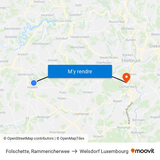 Folschette, Rammericherwee to Welsdorf Luxembourg map