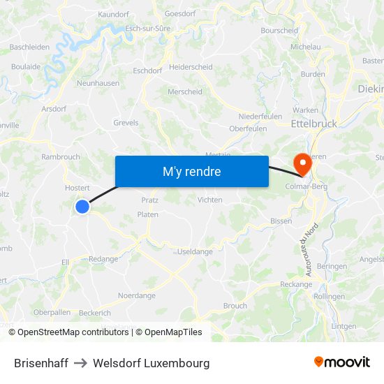 Brisenhaff to Welsdorf Luxembourg map