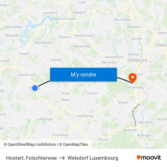 Hostert, Folschterwee to Welsdorf Luxembourg map