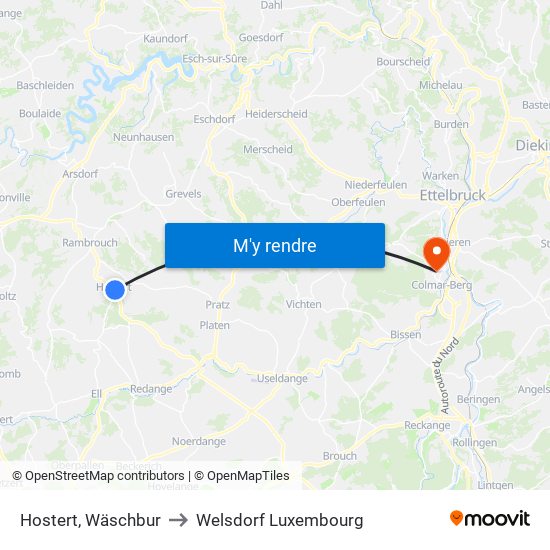 Hostert, Wäschbur to Welsdorf Luxembourg map