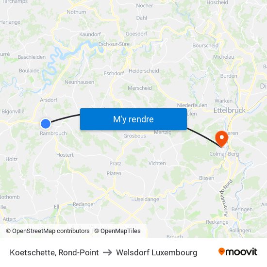 Koetschette, Rond-Point to Welsdorf Luxembourg map