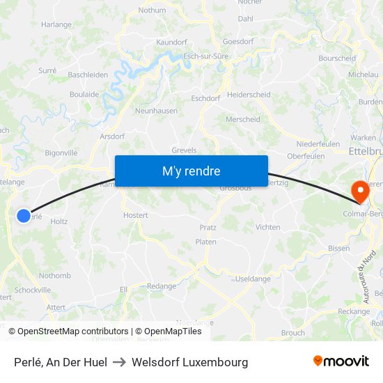 Perlé, An Der Huel to Welsdorf Luxembourg map