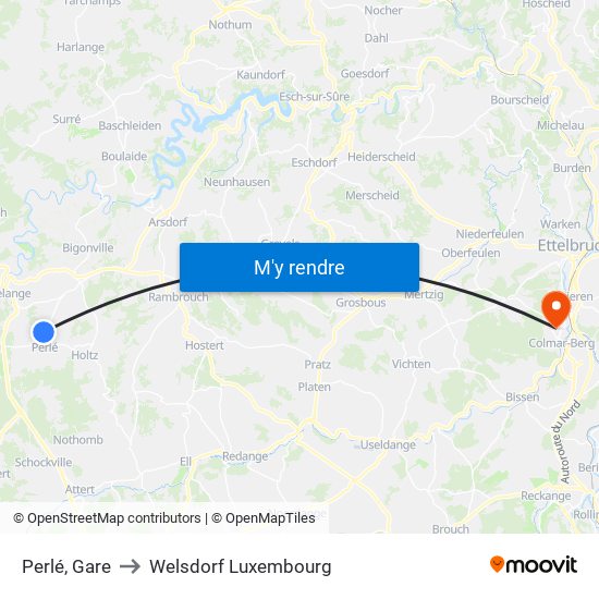 Perlé, Gare to Welsdorf Luxembourg map