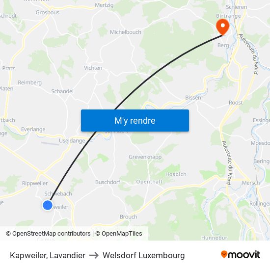 Kapweiler, Lavandier to Welsdorf Luxembourg map