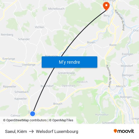 Saeul, Kiëm to Welsdorf Luxembourg map