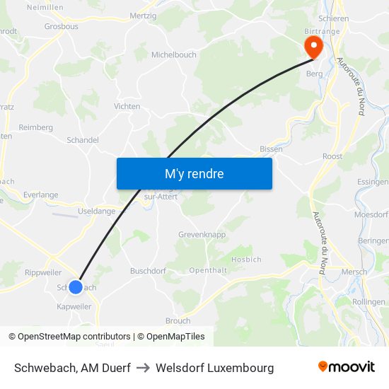 Schwebach, AM Duerf to Welsdorf Luxembourg map
