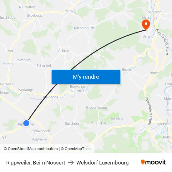 Rippweiler, Beim Nössert to Welsdorf Luxembourg map