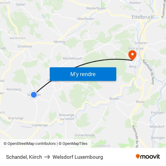 Schandel, Kiirch to Welsdorf Luxembourg map