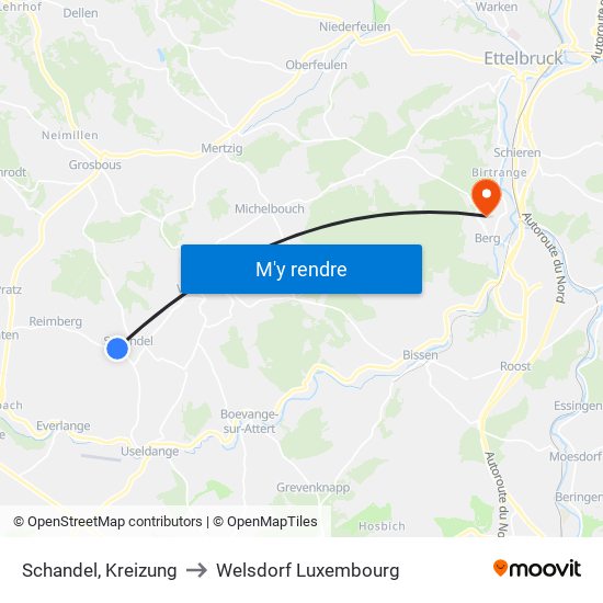 Schandel, Kreizung to Welsdorf Luxembourg map