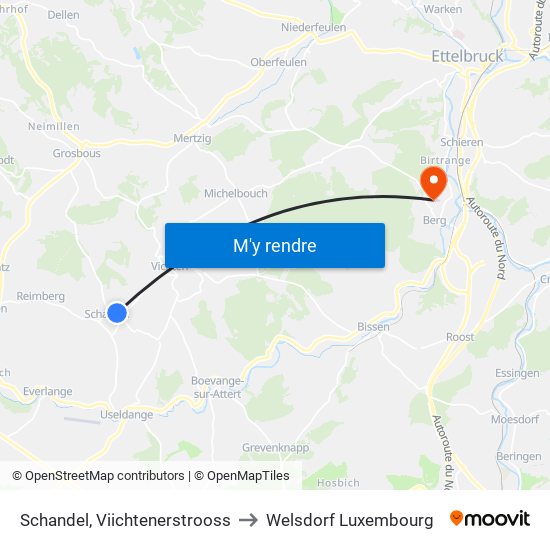 Schandel, Viichtenerstrooss to Welsdorf Luxembourg map