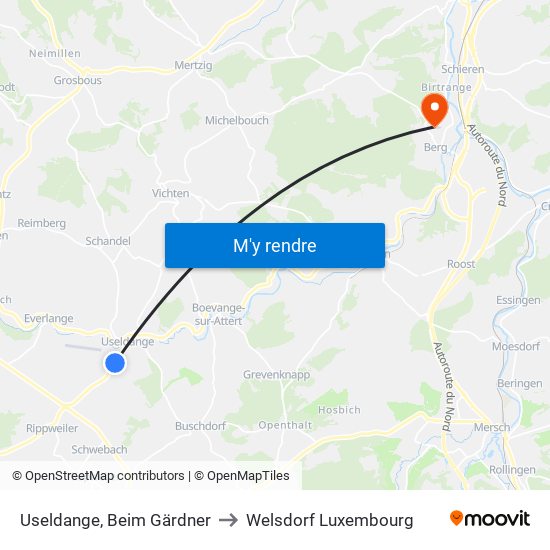 Useldange, Beim Gärdner to Welsdorf Luxembourg map