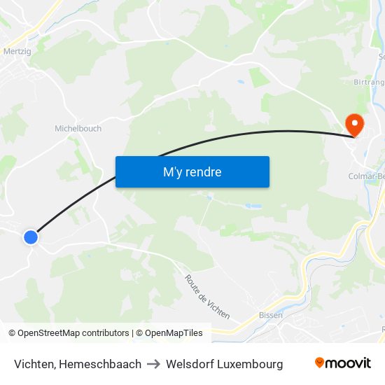 Vichten, Hemeschbaach to Welsdorf Luxembourg map