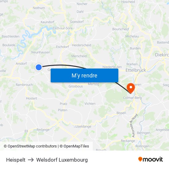 Heispelt to Welsdorf Luxembourg map