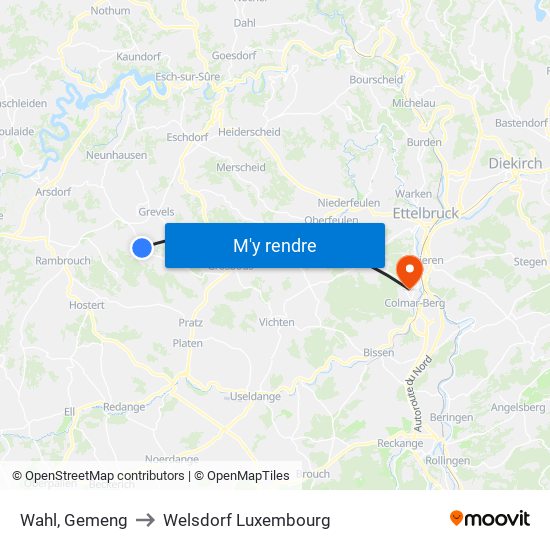Wahl, Gemeng to Welsdorf Luxembourg map
