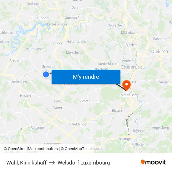 Wahl, Kinnikshaff to Welsdorf Luxembourg map