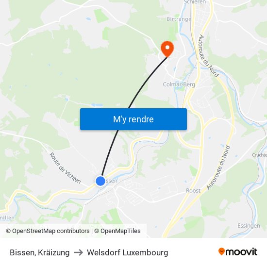 Bissen, Kräizung to Welsdorf Luxembourg map