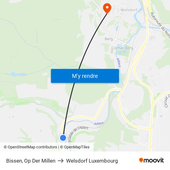 Bissen, Op Der Millen to Welsdorf Luxembourg map