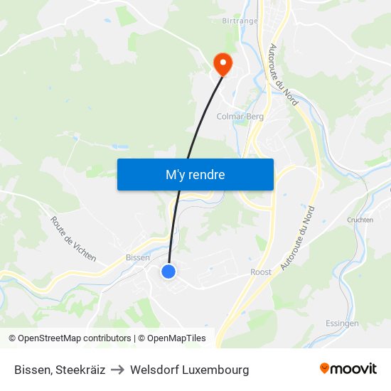 Bissen, Steekräiz to Welsdorf Luxembourg map