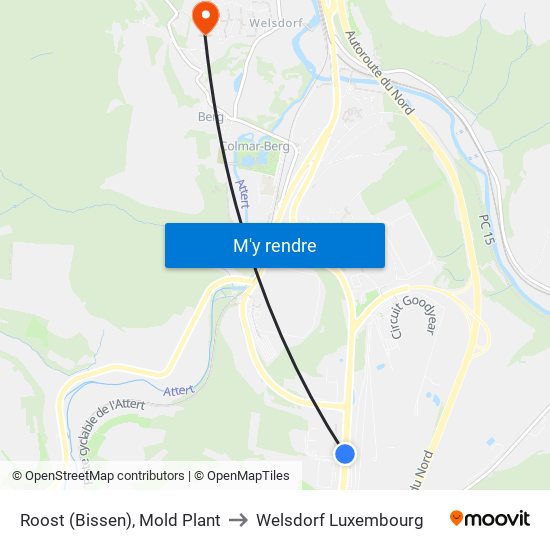 Roost (Bissen), Mold Plant to Welsdorf Luxembourg map