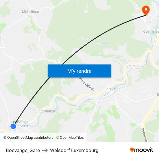 Boevange, Gare to Welsdorf Luxembourg map