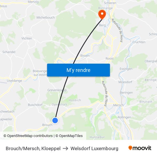 Brouch/Mersch, Kloeppel to Welsdorf Luxembourg map