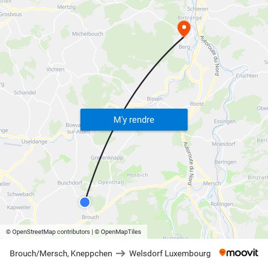 Brouch/Mersch, Kneppchen to Welsdorf Luxembourg map
