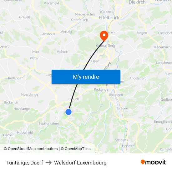 Tuntange, Duerf to Welsdorf Luxembourg map