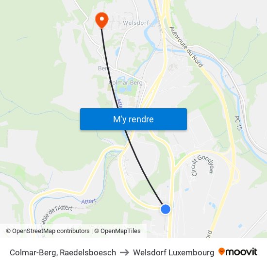 Colmar-Berg, Raedelsboesch to Welsdorf Luxembourg map