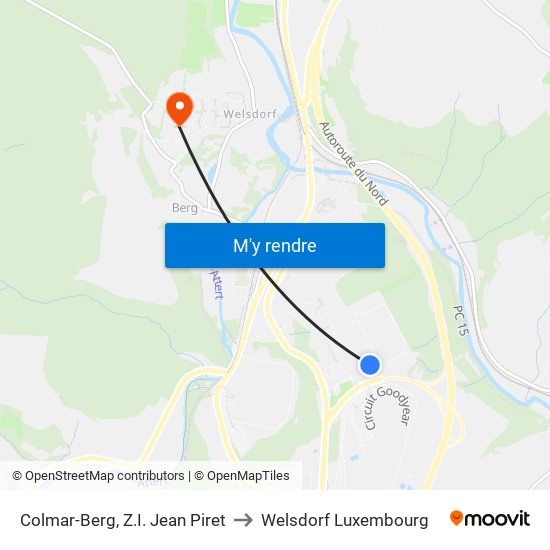 Colmar-Berg, Z.I. Jean Piret to Welsdorf Luxembourg map