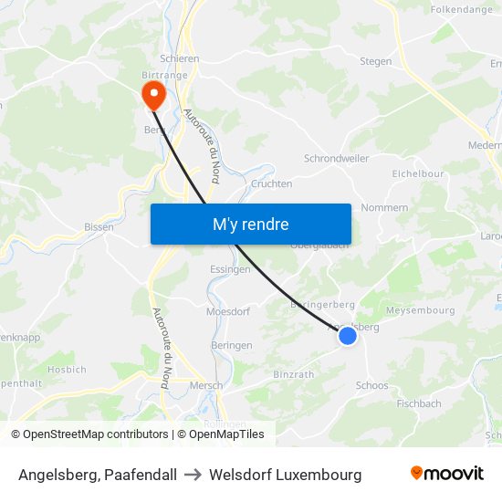 Angelsberg, Paafendall to Welsdorf Luxembourg map