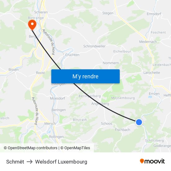 Schmët to Welsdorf Luxembourg map