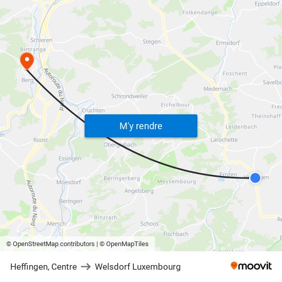 Heffingen, Centre to Welsdorf Luxembourg map
